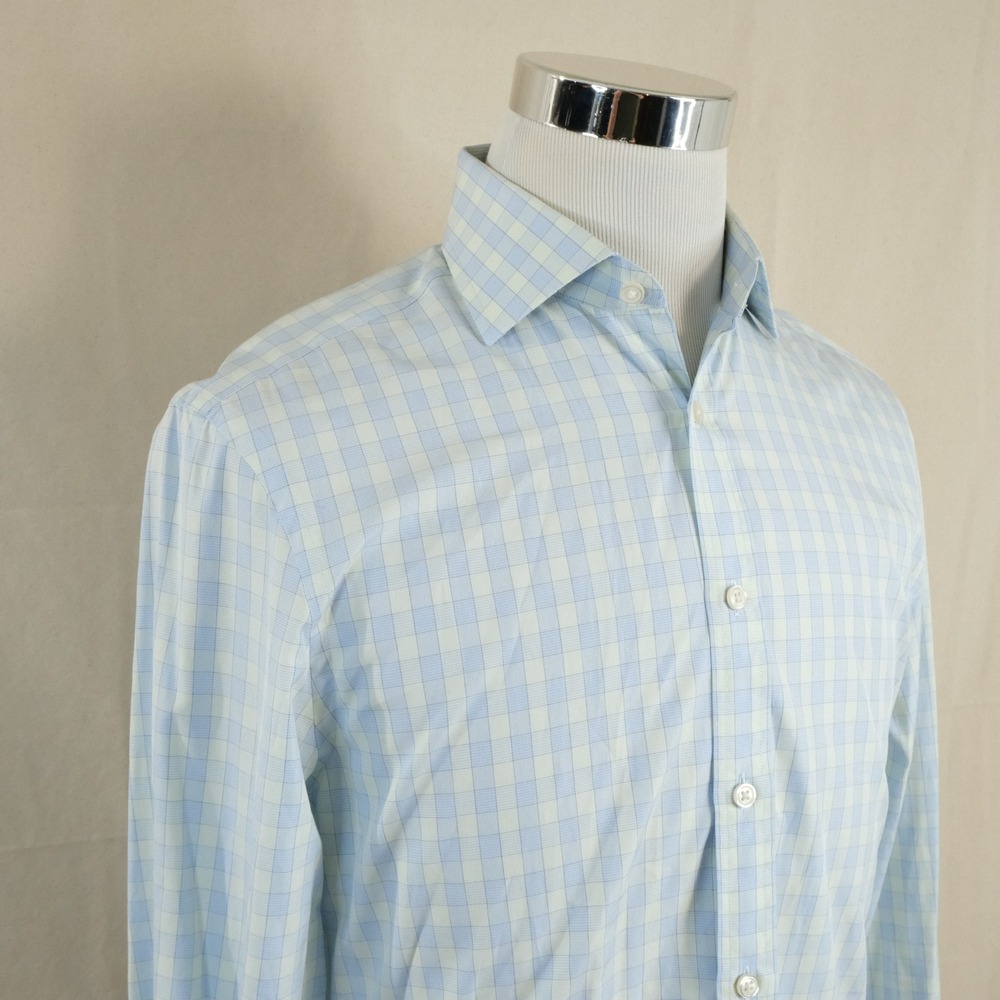 Charles Tyrwhitt 15.5 35 Slim Fit Dress Shirt Blue Green Check Cotton Mens